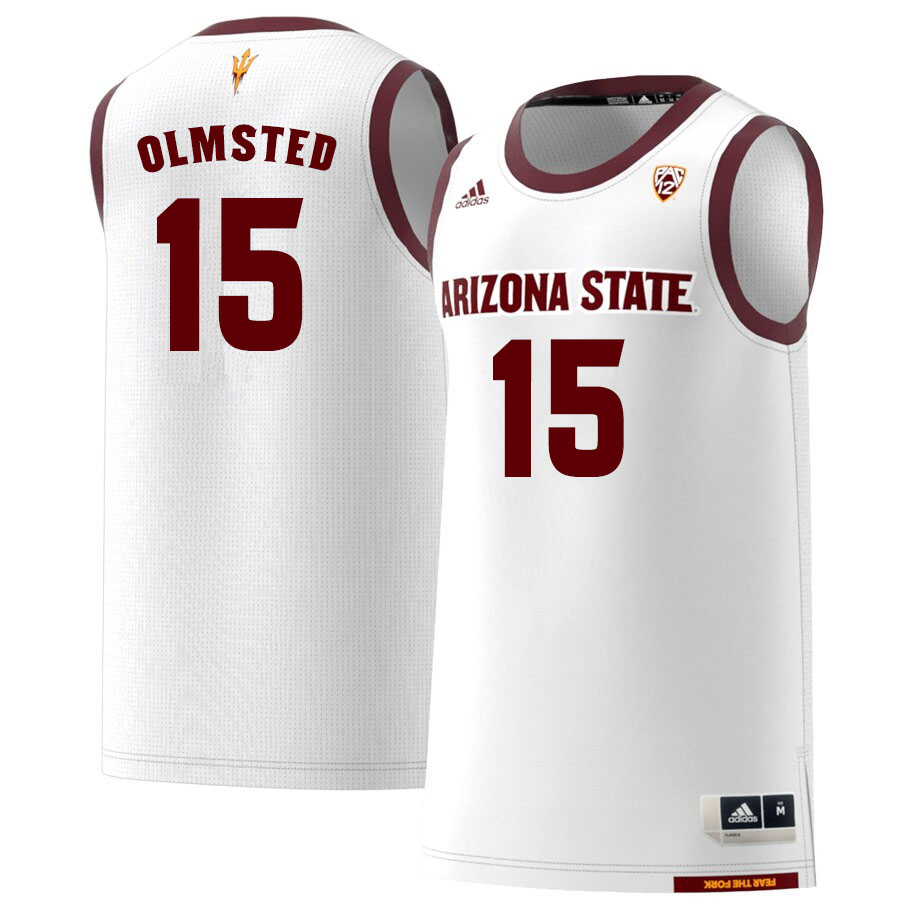 Men #15 John Olmsted Arizona State Sun Devils College Basketball Jerseys Sale-White